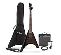 Guitarra Eléctrica Harlem V + Ampli 15W, Trans Negro | Guitarra Eléctrica Estilo Metal para Jugadores en Ascenso, Acabado Negro, Ampli 15W, Afinador y Funda Incluidos
