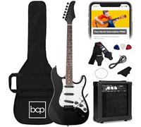 Guitarra eléctrica negra de tamaño completo con amplificador, estuche y accesorios, paquete de iniciación para principiantes