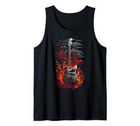 Guitarra eléctrica oscura con llamas rojas, nubes y fuego. Camiseta sin Mangas