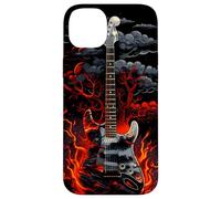 Guitarra eléctrica oscura con llamas rojas, nubes y fuego. Carcasa para iPhone 14 Plus