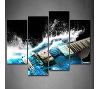 Guitarra En Azul Y Olas Parece HermosaPintura de la pintura de la pared La impresión de la imagen en la lona Música Fotos de la Obra para la Decoración Moderna del Ministerio del Interior