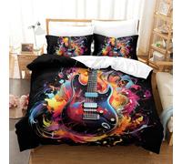 Guitarra Funda De Edredón Suave, 3 Piezas, Funda De Edredón Y Funda De Almohada Impresa En 3D, Microfibra Juego De Cama con Cremallera,para Adultos Y Niños King（220x240cm）