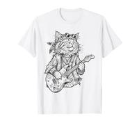 Guitarra Gato Jimmi Flower Power Hippy Música Gatito Guitarrista Camiseta