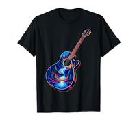Guitarra Lago Reflexiones Bosque Pino Árbol Luna Campamento Guitarrista Camiseta