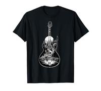 Guitarra Lago Reflexiones Bosque Pino Árbol Luna Campamento Guitarrista Camiseta