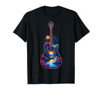 Guitarra Lago Reflexiones Bosque Pino Árbol Luna Campamento Guitarrista Camiseta