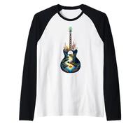 Guitarra Lago Reflexiones Bosque Pino Árbol Luna Campamento Guitarrista Camiseta Manga Raglan