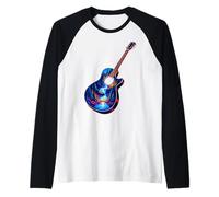 Guitarra Lago Reflexiones Bosque Pino Árbol Luna Campamento Guitarrista Camiseta Manga Raglan