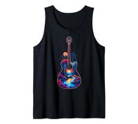 Guitarra Lago Reflexiones Bosque Pino Árbol Luna Campamento Guitarrista Camiseta sin Mangas