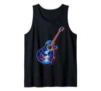 Guitarra Lago Reflexiones Bosque Pino Árbol Luna Campamento Guitarrista Camiseta sin Mangas