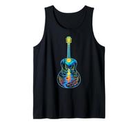 Guitarra Lago Reflexiones Bosque Pino Árbol Luna Campamento Guitarrista Camiseta sin Mangas