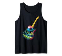Guitarra Lago Reflexiones Bosque Pino Árbol Luna Campamento Guitarrista Camiseta sin Mangas