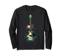 Guitarra Lago Reflexiones Bosque Pino Árbol Luna Campamento Guitarrista Manga Larga