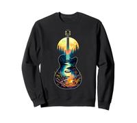 Guitarra Lago Reflexiones Bosque Pino Árbol Luna Campamento Guitarrista Sudadera