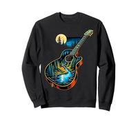 Guitarra Lago Reflexiones Bosque Pino Árbol Luna Campamento Guitarrista Sudadera