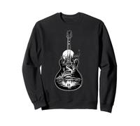 Guitarra Lago Reflexiones Bosque Pino Árbol Luna Campamento Guitarrista Sudadera