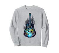 Guitarra Lago Reflexiones Bosque Pino Árbol Luna Campamento Guitarrista Sudadera