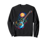 Guitarra Lago Reflexiones Bosque Pino Árbol Luna Campamento Guitarrista Sudadera