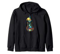 Guitarra Lago Reflexiones Bosque Pino Árbol Luna Campamento Guitarrista Sudadera con Capucha