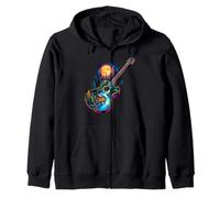Guitarra Lago Reflexiones Bosque Pino Árbol Luna Campamento Guitarrista Sudadera con Capucha