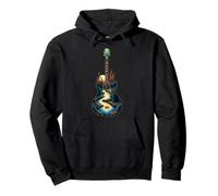 Guitarra Lago Reflexiones Bosque Pino Árbol Luna Campamento Guitarrista Sudadera con Capucha