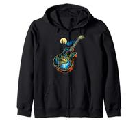 Guitarra Lago Reflexiones Bosque Pino Árbol Luna Campamento Guitarrista Sudadera con Capucha