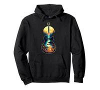 Guitarra Lago Reflexiones Bosque Pino Árbol Luna Campamento Guitarrista Sudadera con Capucha