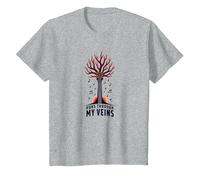 Guitarra Música Corre por Mis Venas Gráfico Artístico Camiseta, Niños, Gris Jaspeado, 3 años
