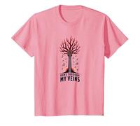 Guitarra Música Corre por Mis Venas Gráfico Artístico Camiseta, Niños, Rosado, 6 años