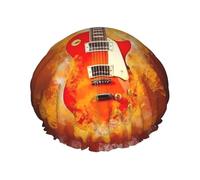 Guitarra rock en llamas,Gorro de ducha, gorro de noche, gorro de baño elástico impermeable de doble capa, reutilizable para el cabello.