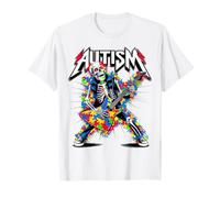 Guitarra rompecabezas esqueleto rock conciencia autismo Camiseta