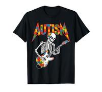 Guitarra rompecabezas esqueleto rock conciencia autismo Camiseta