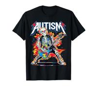 Guitarra rompecabezas esqueleto rock conciencia autismo Camiseta