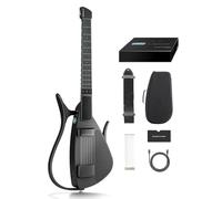 Guitarra silenciosa de viaje con cuerdas de silicona, 24 tonos integrados y sistema de batería, reproducción de aplicación de música, guitarra eléctrica portátil para todos los niveles de habilidad