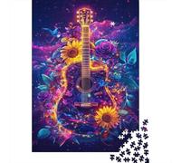 Guitarra Vintage Puzzle de 1000 Piezas Papel para Adultos Escena Floral Mágica Puzzle para Toda la Familia Relajante Decoración Regalo 70x50cm/1000pcs