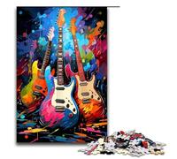 Guitarras de 1000 Piezas rodeadas de Salpicaduras Muchosde Colores Regalos Lista de Deseos navideña con Papá Noel para Adolescentes a Partir 75 x 50 cm