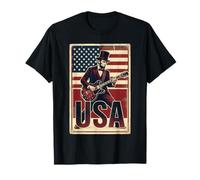 Guitarrista de Abraham Lincoln, Bandera de los Estados Unidos, rockero Vintage Camiseta