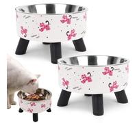 Guittly Paquete de 2 cuencos elevados de acero inoxidable para gatos, cuenco elevado de alimentación para gatos con soporte antideslizante, bonitos cuencos de agua para gatos, gatitos, accesorios para