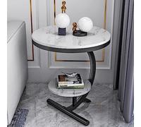 GUIXAN Mesa Auxiliar Superior, mesas auxiliares Circulares pequeñas con Patas de Metal Negras, mesita de Noche Blanca Moderna, Mesa de Centro Redonda de 2 Niveles para sofá, Muebles de do
