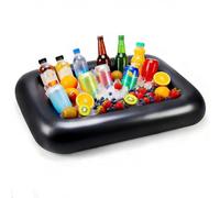 GUIZIYAO Barra de Hielo Inflable, Barra de Hielo Inflable con Tapón de Drenaje, Bandeja Flotante para Piscina, Soporte Inflable para Bebidas de Piscina, para Fiestas, Picnics, Camping (Negro)