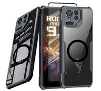 Guizzcg Funda para ASUS ROG Phone 9 Pro, funda ultrafina, parachoques de TPU suave + parte trasera acrílica de grado militar, protección contra caídas [1 película templada], color negro magnético