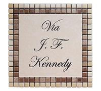 GUIZZO Creart - Número de casa exterior personalizado de cerámica, placa personalizada de calle/nombres con marco de mosaico, placa de entrada personalizada, fabricada en Italia, 20 x 20 cm,