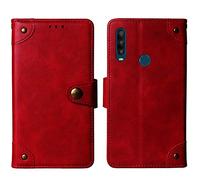 Gukas Genuino Cuero Funda TPU Silicona Case para Alcatel 1 SE 2020 / TCL 5030D Carcasa Protección Flip Billetera Ranuras Tarjetas Piel Cover (Rojo)