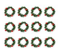 Gukasxi 12 anillos de vela de Navidad corona de 1.57 pulgadas mini corona de Navidad anillo de servilleta con corona artificial de bayas rojas, para decoración rústica de mesa de Navidad