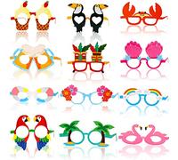 Gukasxi 12 lentes hawaianos divertidos Aloha Tropical Luau Party Paper Glasses Frame Hawaiian Party Favores de fiesta Photo Booth Props Decoración para adultos Niños Fiesta de verano Piscina Tiki