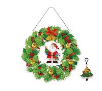 Gukasxi Kit de corona de pintura de diamantes 5D con cadena de luces LED, taladro de punto de cristal 5D, guirnalda de Navidad, pintura de diamantes de Navidad, decoración de corona colgante hecha a