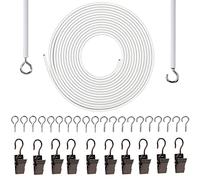GUKBIAY Kit de alambre de cortina de 6 metros para colgar cuadros con 10 clips, 10 pares de ojales de tornillo y ganchos para barras de cortina, tendedero, decoración colgante
