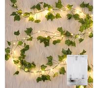 GuKKK 2 Pieza de Luces de Hadas LED de Hiedra Artificial, 2M Guirnalda Vines con 20 Luces LED, Cadena de Luz con Hojas, Hiedra Artificial, para Jardín, Patio, Escalera, Interior y Exterior Decoración