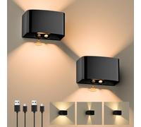 GuKKK Aplique de Pared Interior, 2 Piezas Lámpara de Pared con Sensor de Movimiento, 5000mAh Lámpara Inalámbrica Recargable, Blanco Cálido 3000K con ángulo de Haz Regulable (Negro)
