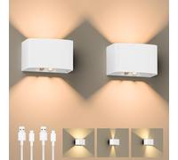 GuKKK Aplique de Pared Interior, 2 Piezas Lámpara de Pared con Sensor de Movimiento, 5000mAh Lámpara Inalámbrica Recargable, Blanco Cálido 3000K con ángulo de Haz Regulable (Blanco)